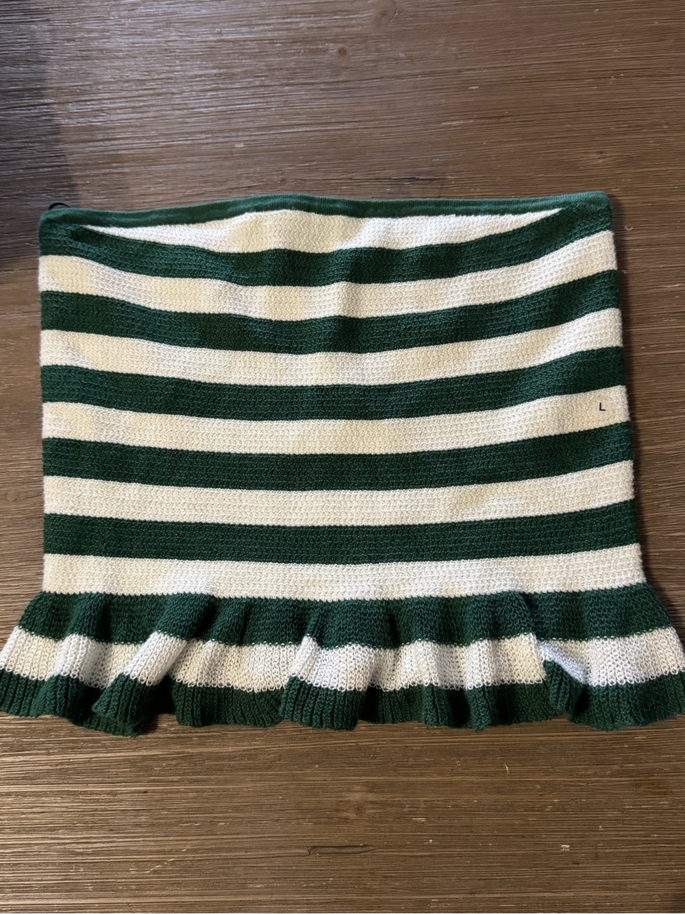 American Eagle Outfitters Green and Cream Striped Ruffle Hem Mini Skirt